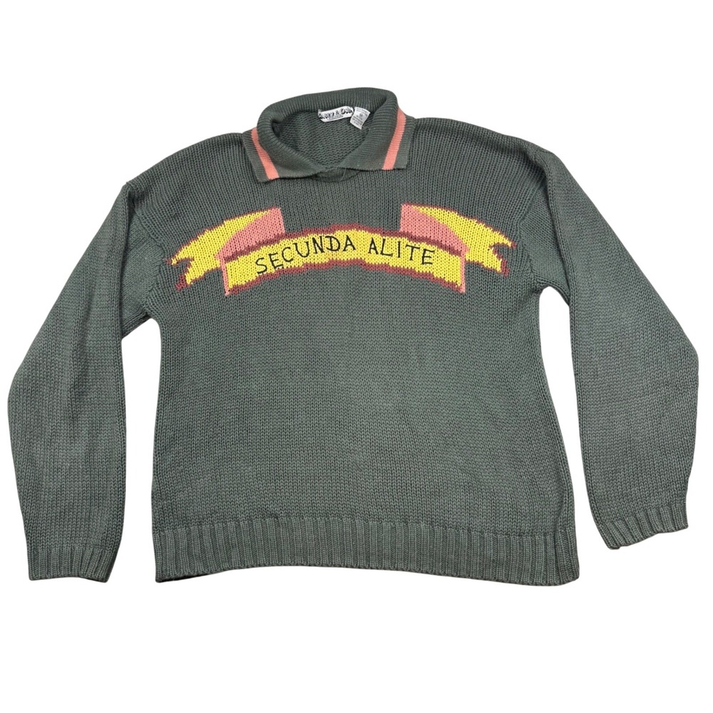 Casey & Osh Worldwide Vintage Green Secunda Alite Knit Sweater Women Medium